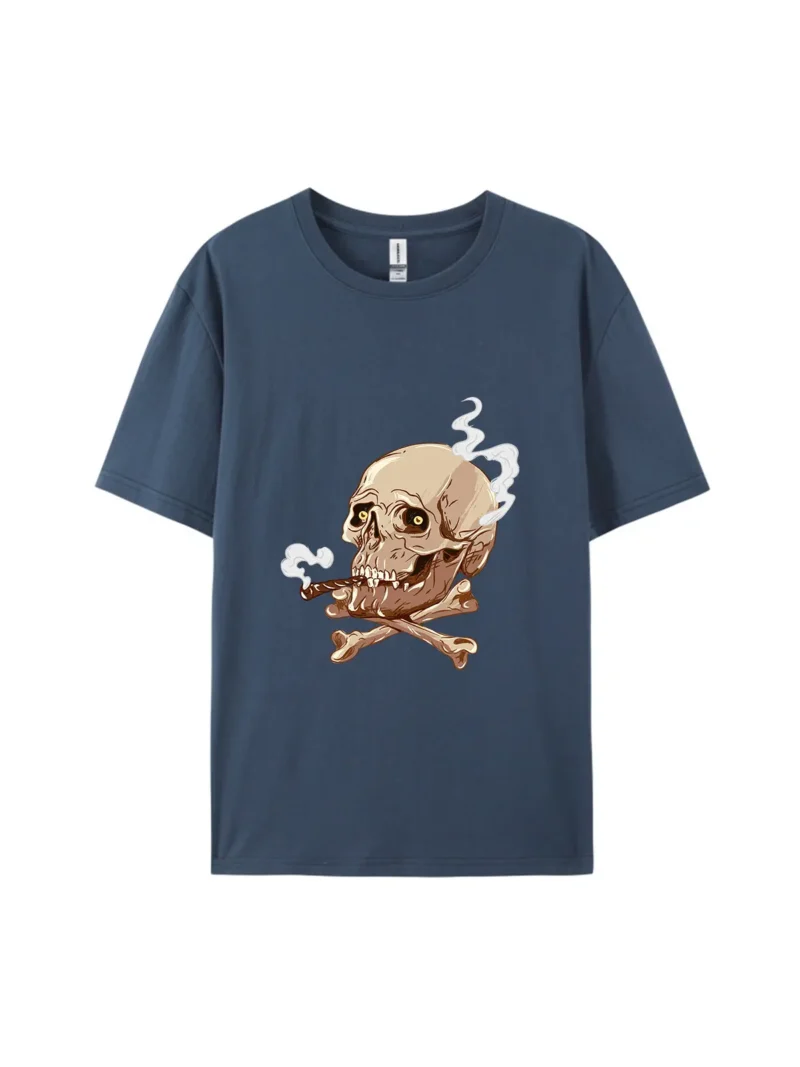 Halloween Smoking Skull & Crossbones Graphic Tee - Image 3