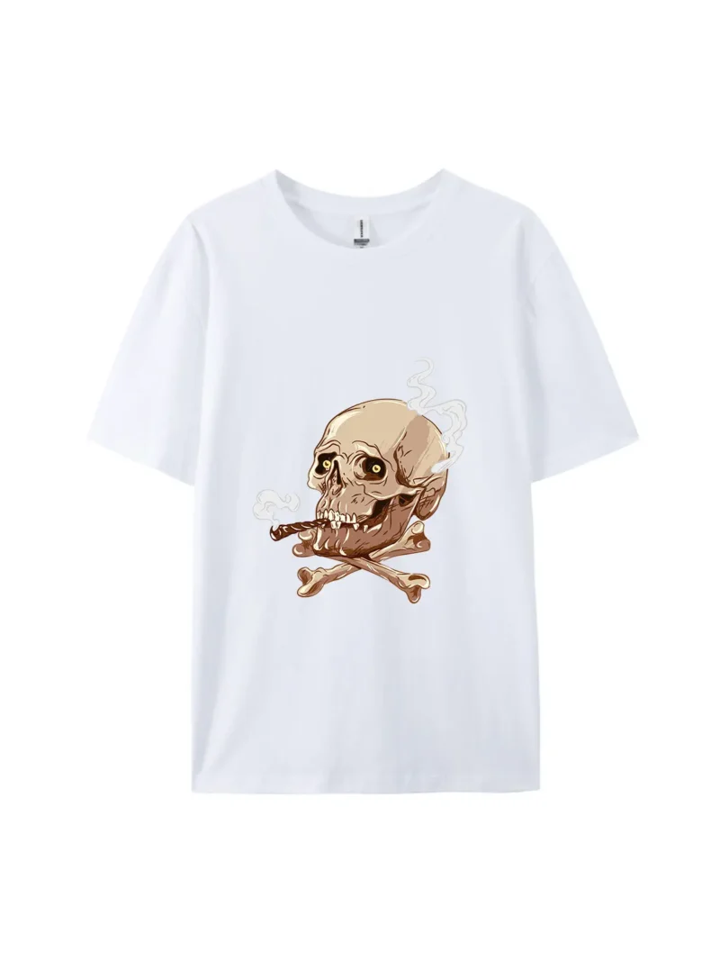 Halloween Smoking Skull & Crossbones Graphic Tee - Image 4