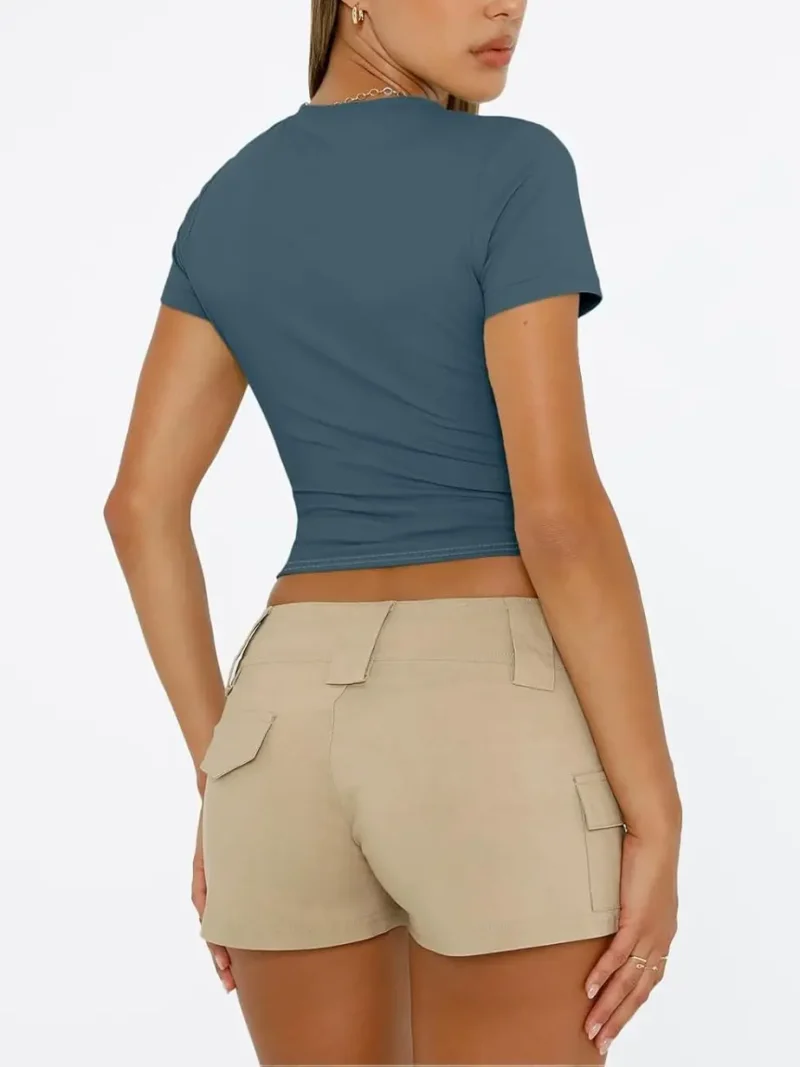 Blue Color Womens Tops 2025 Short Sleeve Crop T Shirts - Image 6