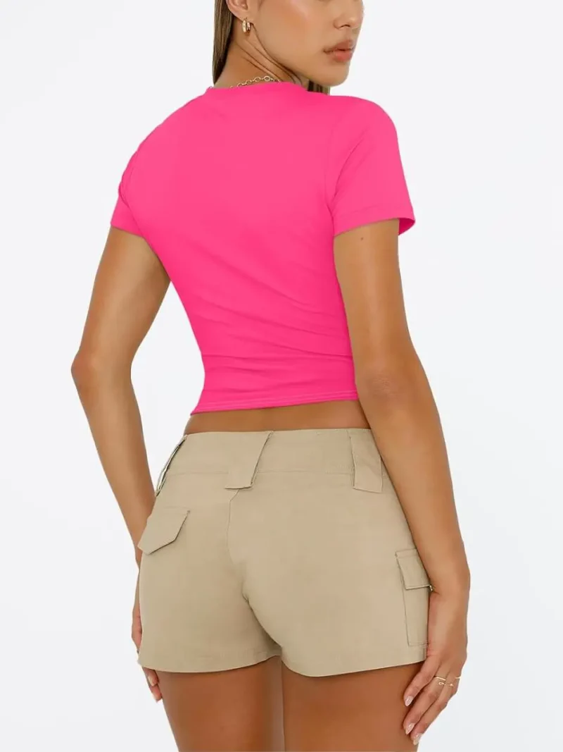 Pink Color Womens Tops 2025 Short Sleeve Crop T Shirts - Image 3