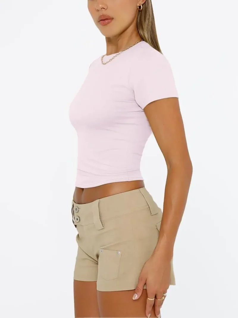Pink Color Womens Tops 2025 Short Sleeve Crop T Shirts - Image 4