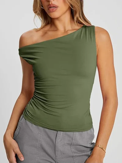 Womens Summer Off The Shoulder Tops Green Color