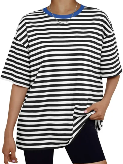 Womens Summer Fashion Workout Oversized Tops Stripe Style