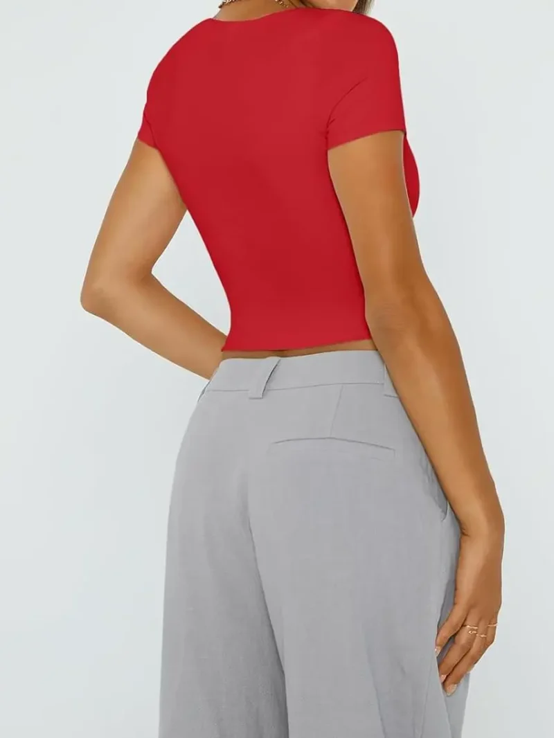 Red Color Womens Double Lined Going Out Crop T-Shirts - Image 5