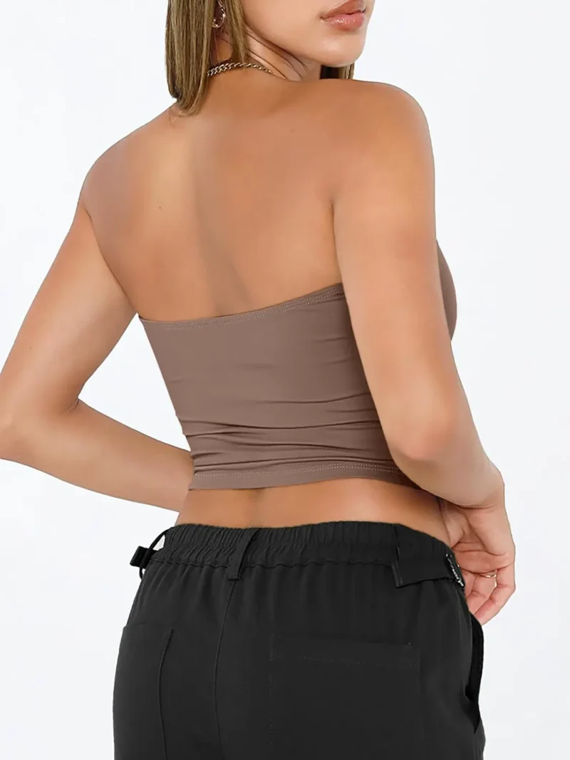 Womens Tube Tops Strapless Crop Backless Sleeveless Coffee Color - Image 3