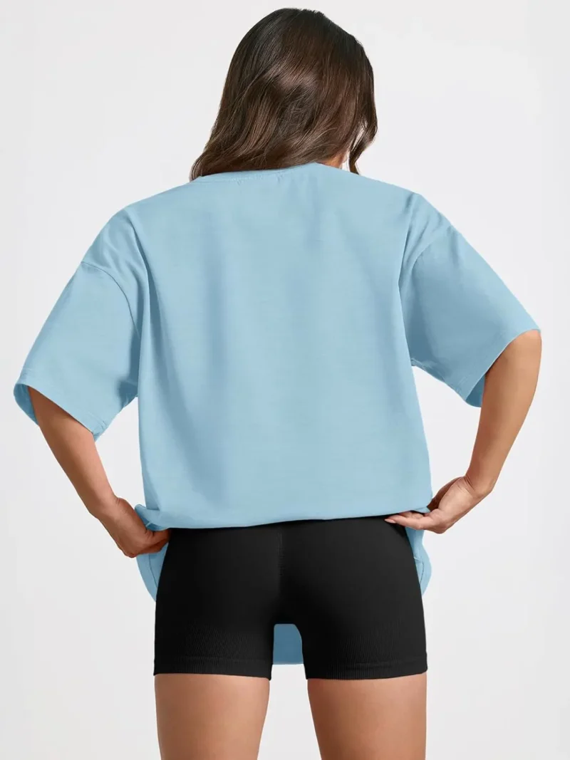 Womens Summer Fashion Workout Oversized Tops Blue Color - Image 11