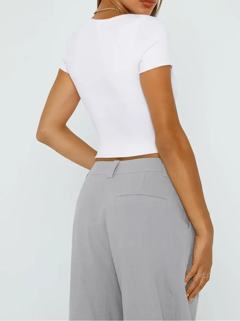 Black White Color Womens Double Lined Going Out Crop T-Shirts - Image 6