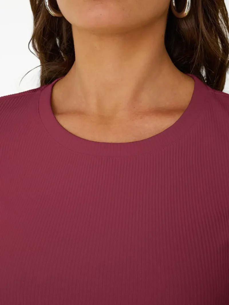 Womens Crewneck Ribbed Knit T-Shirt Red Color - Image 5