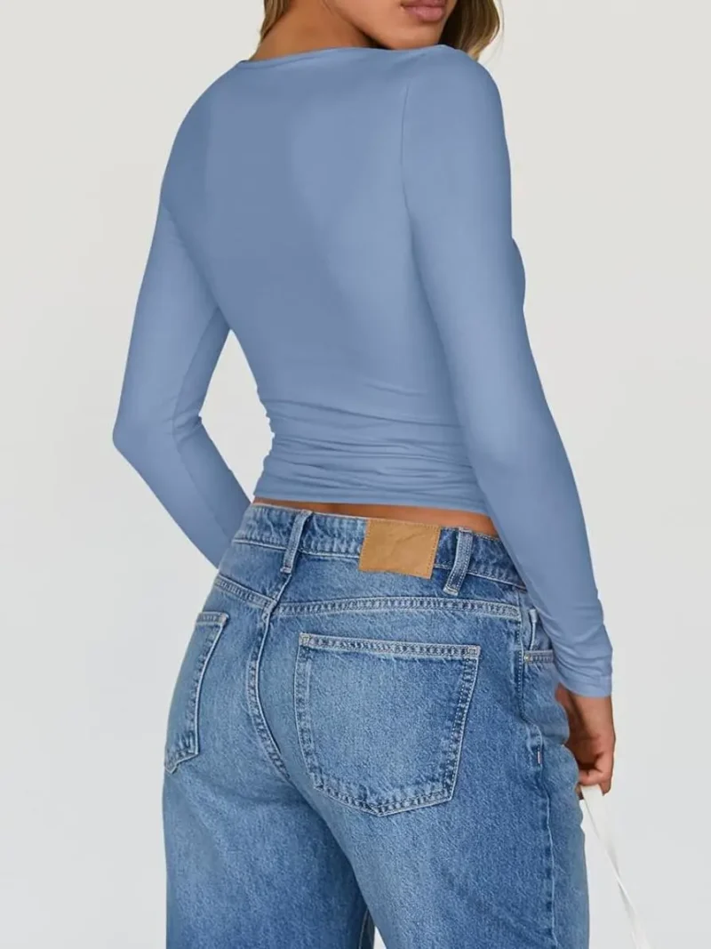 Womens Long Sleeve Fashion Tops Blue Color - Image 3