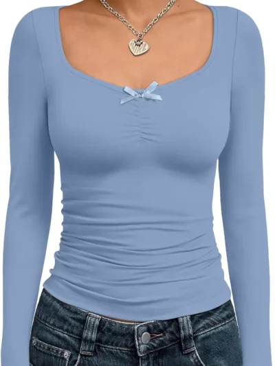 Womens Long Sleeve Fashion Tops Blue Color