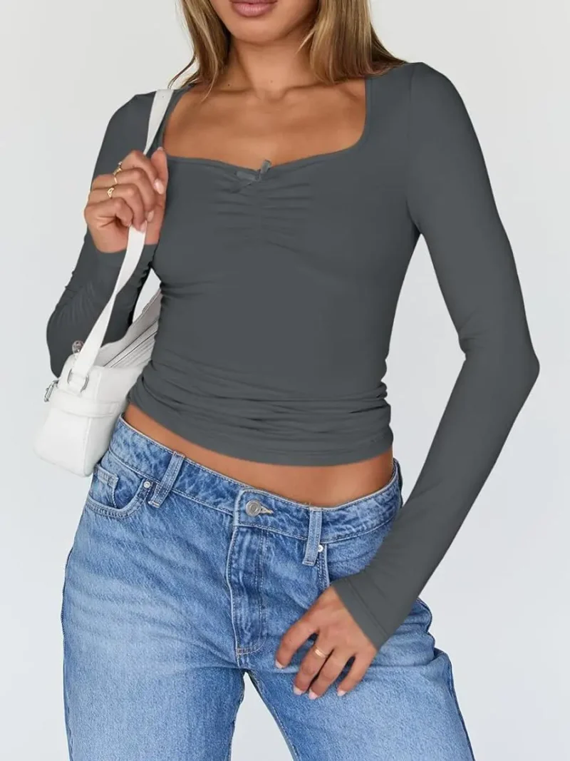 Womens Long Sleeve Fashion Tops Gray Color - Image 2