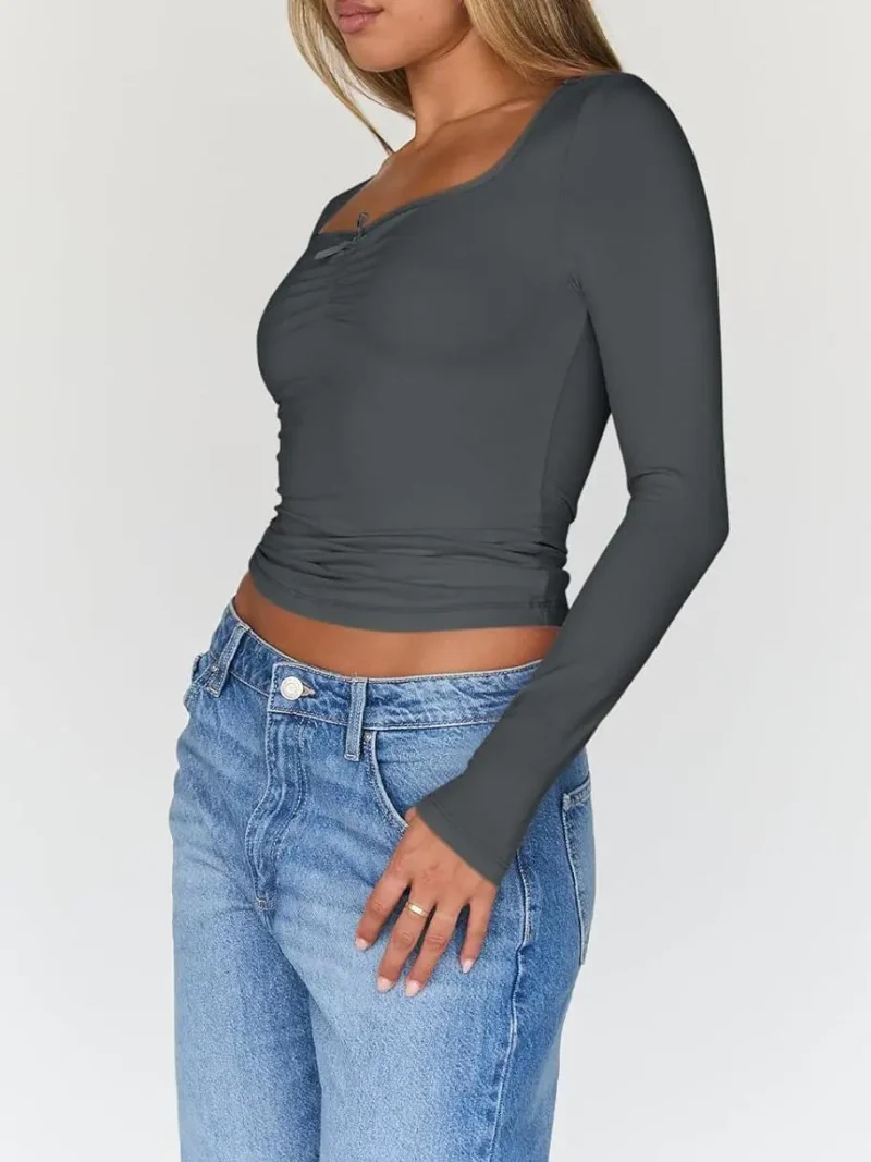 Womens Long Sleeve Fashion Tops Gray Color - Image 3