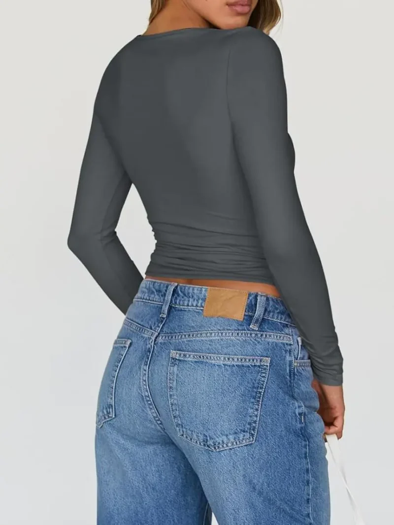 Womens Long Sleeve Fashion Tops Gray Color - Image 4