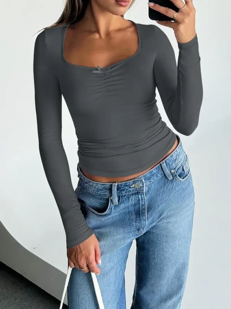 Womens Long Sleeve Fashion Tops Gray Color - Image 5