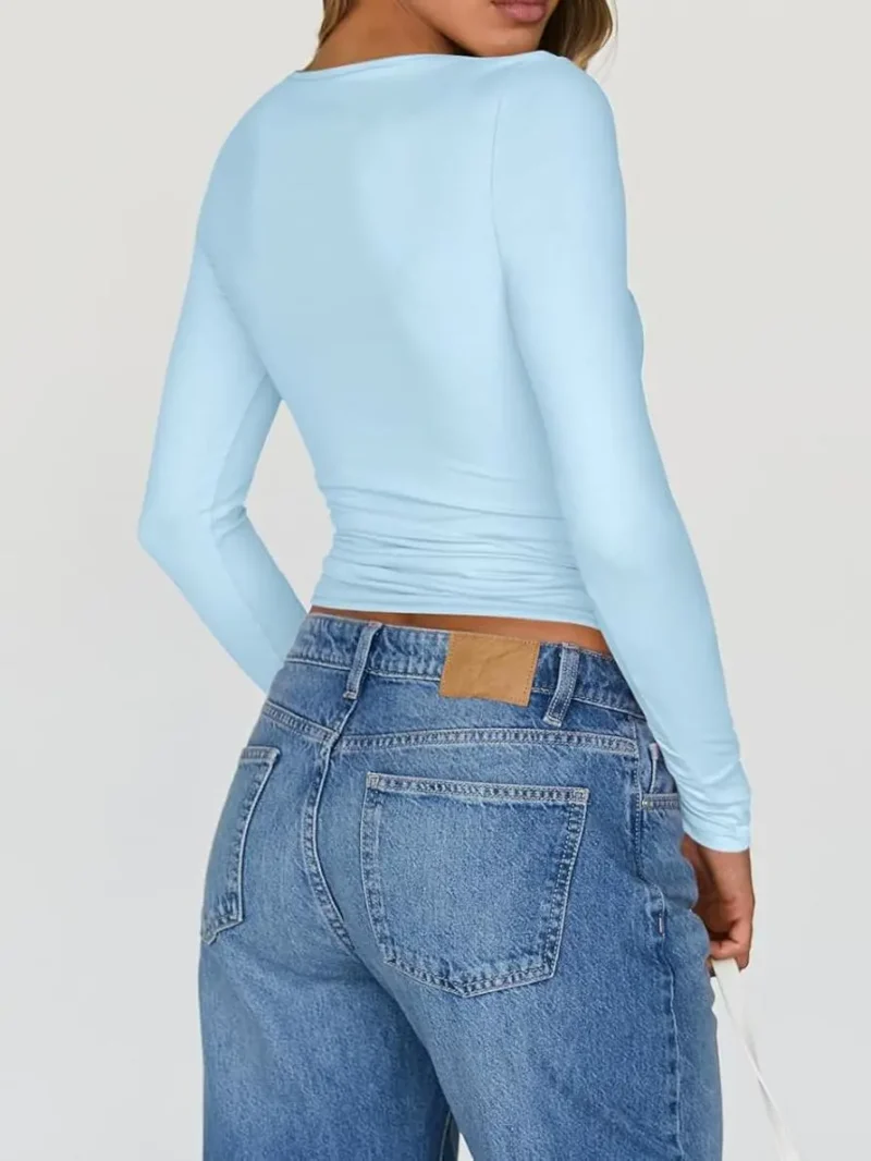 Womens Long Sleeve Fashion Tops Blue Color - Image 6