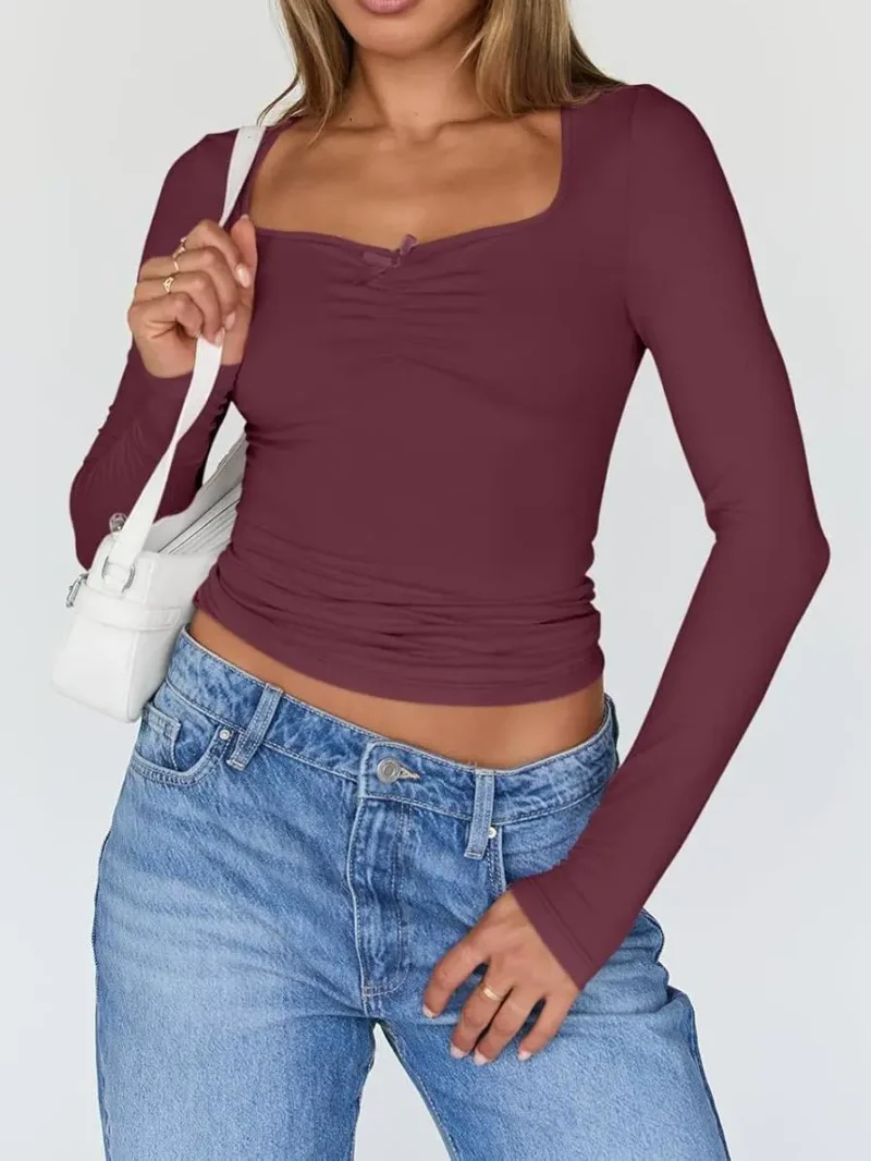 Womens Long Sleeve Fashion Tops Red Color - Image 5
