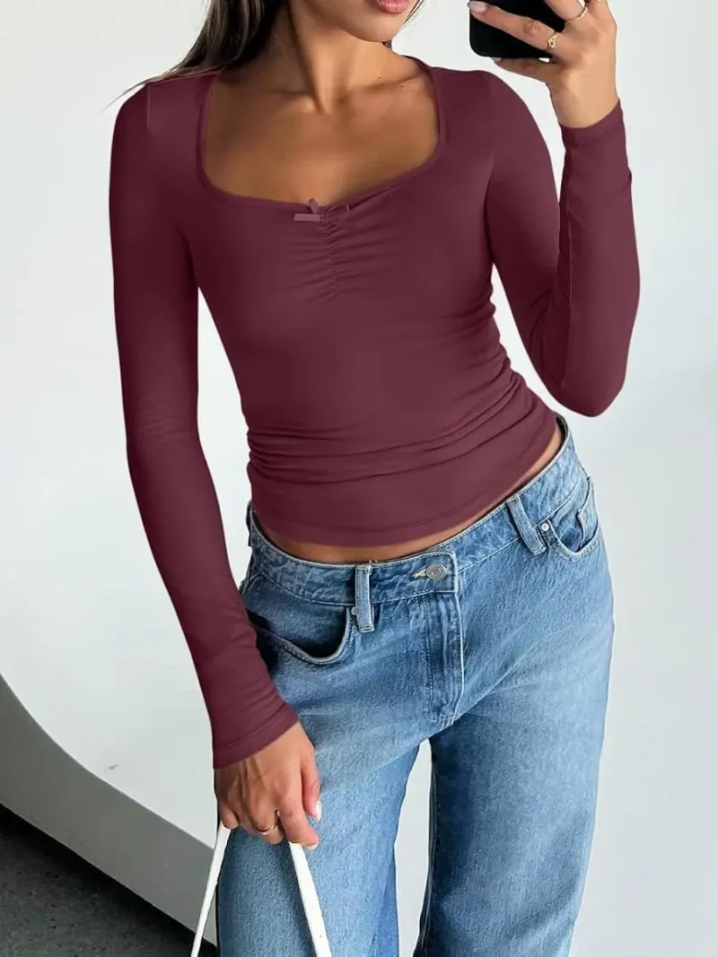 Womens Long Sleeve Fashion Tops Red Color - Image 7