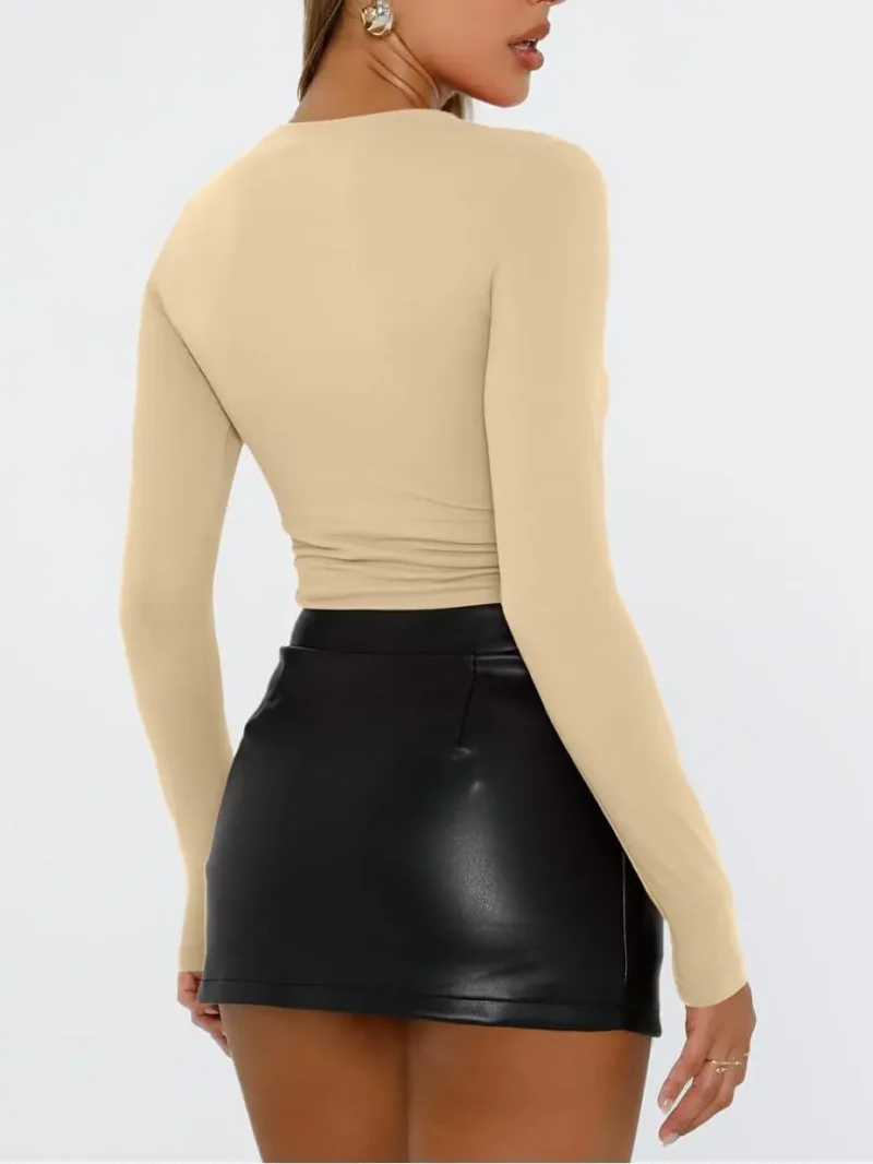 Womens Long Sleeve Shirts Fall Fashion 2025 Khaki Color - Image 4