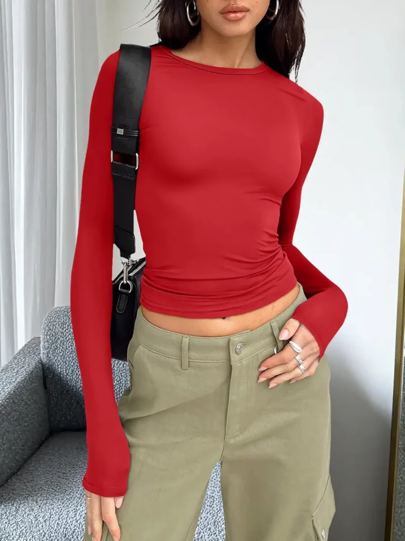 Womens Long Sleeve Shirts Fall Fashion 2025 burgundy Color