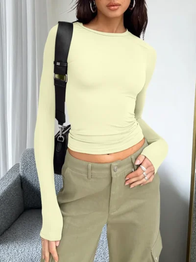 Womens Long Sleeve Shirts Fall Fashion 2025 Yellow Color