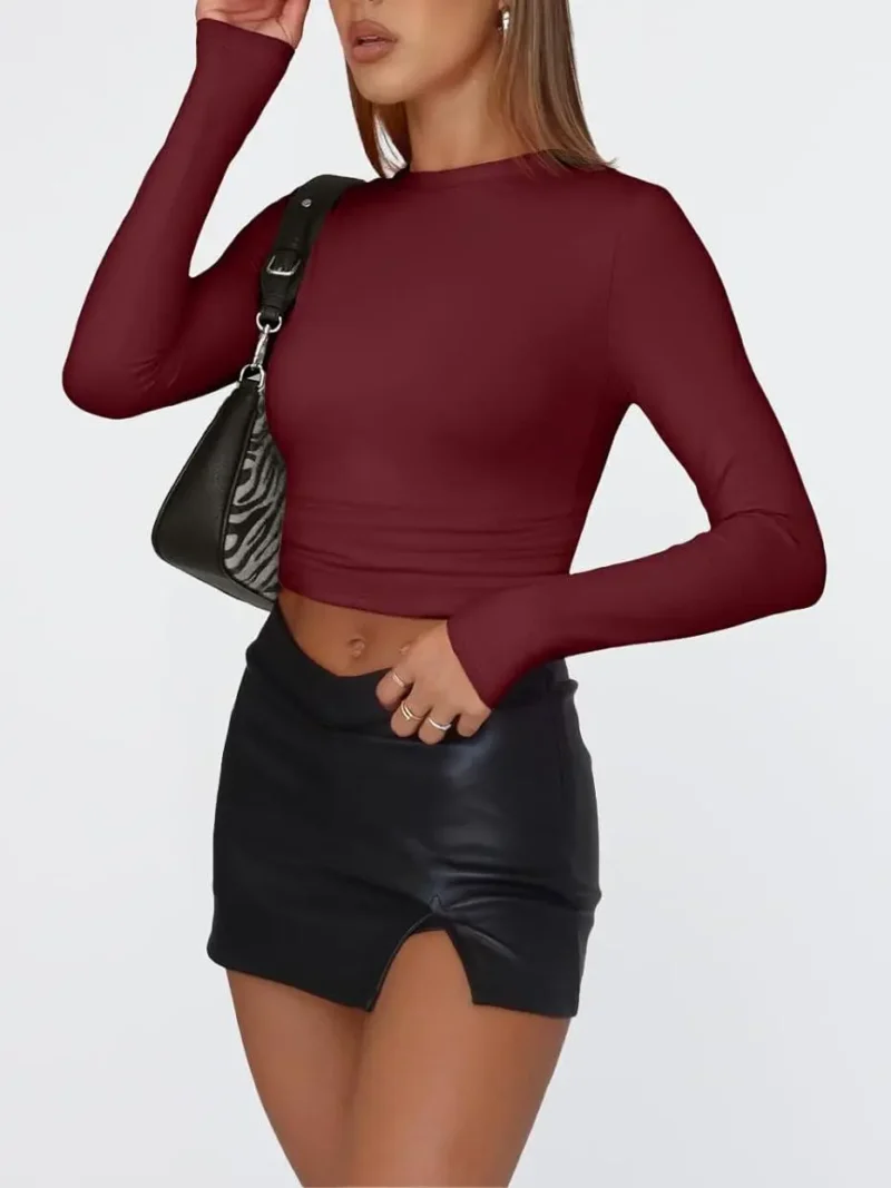 Womens Long Sleeve Shirts Fall Fashion 2025 burgundy Color - Image 3