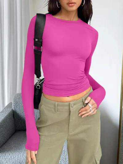 Womens Long Sleeve Shirts Fall Fashion 2025 Pink Color