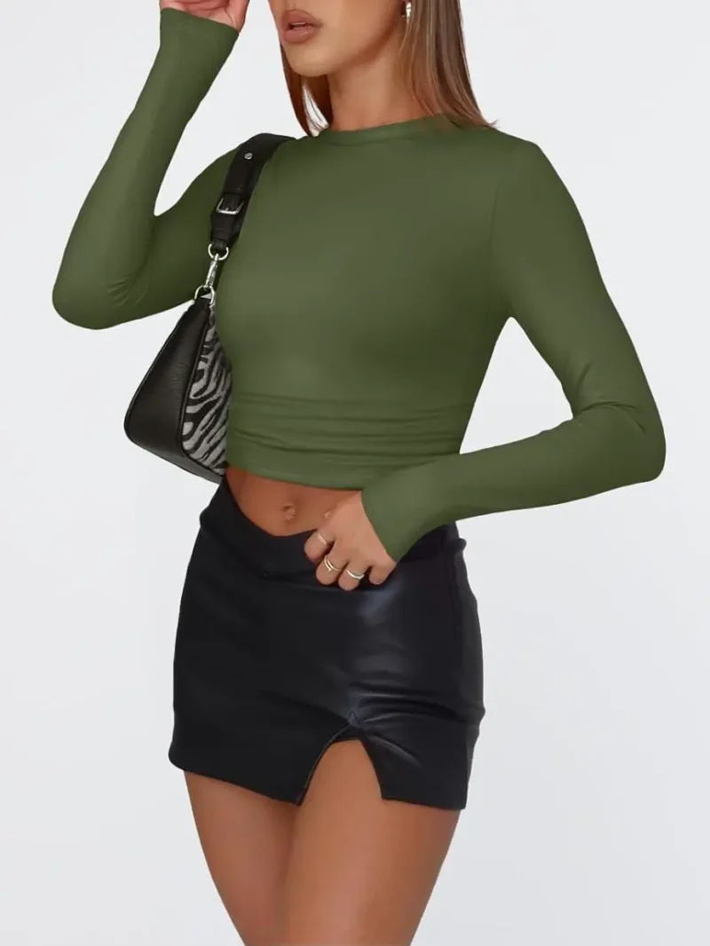 Womens Long Sleeve Shirts Fall Fashion 2025 Green Color - Image 9