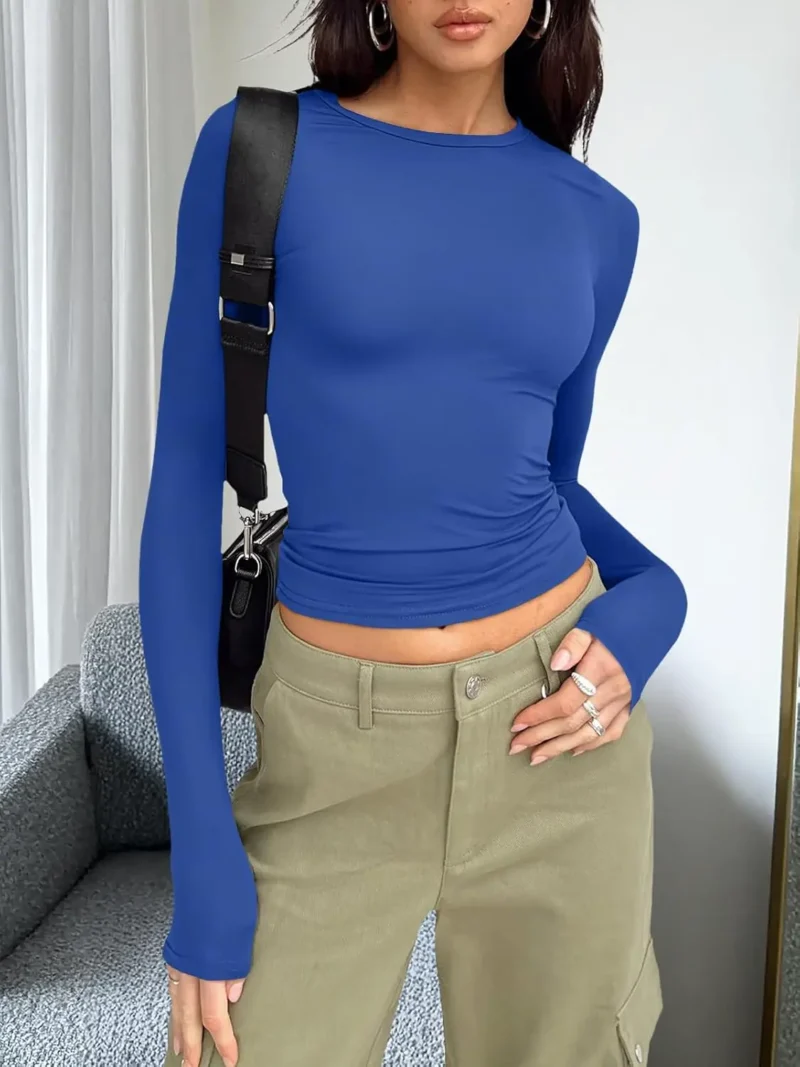 Womens Long Sleeve Shirts Fall Fashion 2025 Blue Color