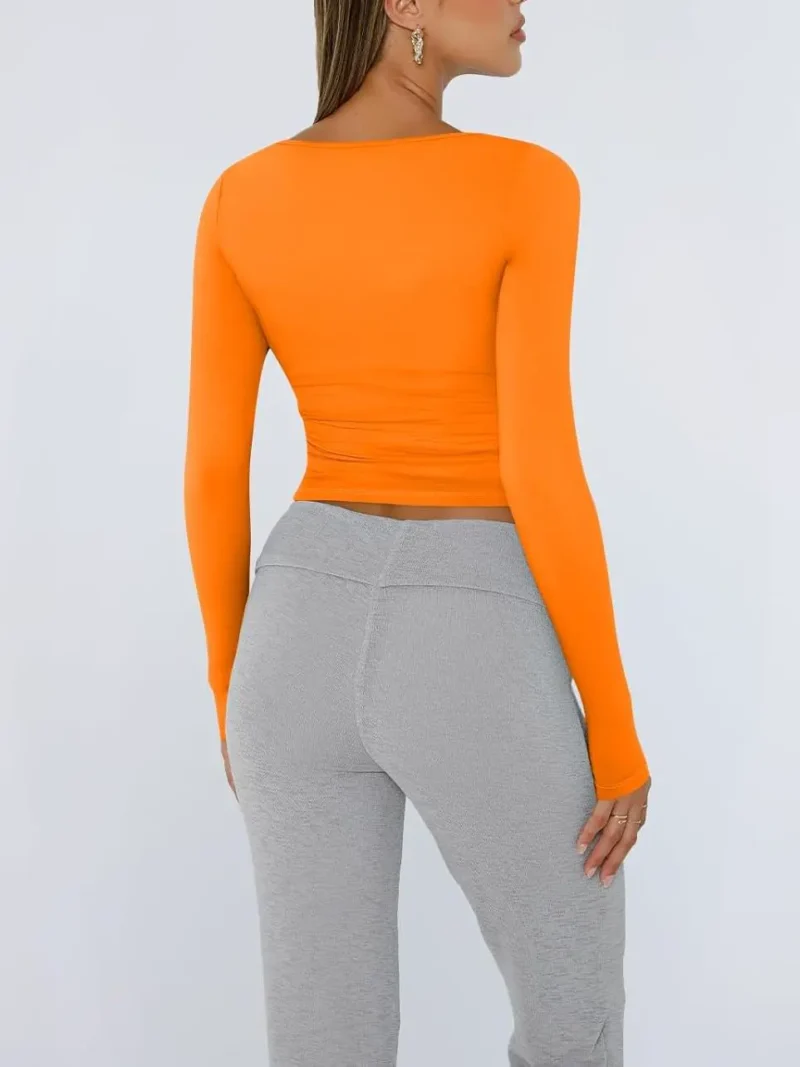 Womens Long Sleeve Shirts Fashion 2025 Square Neck Orange Color - Image 4