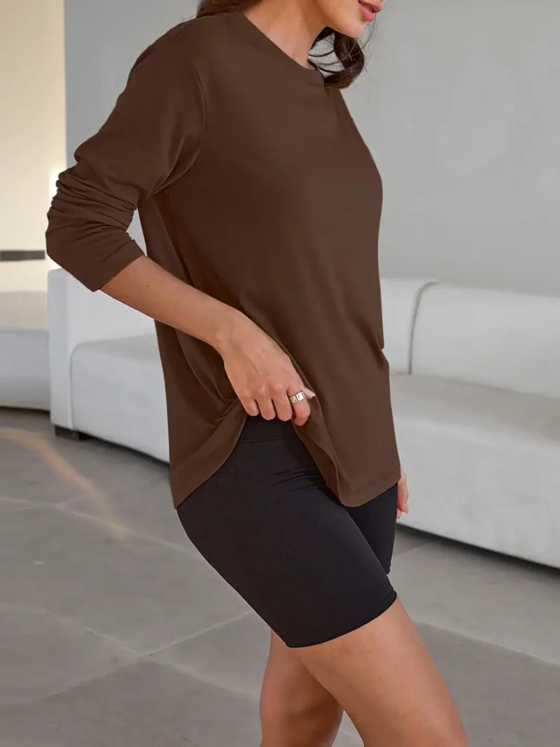 Womens Oversized Crewneck Tee Brown Color - Image 3