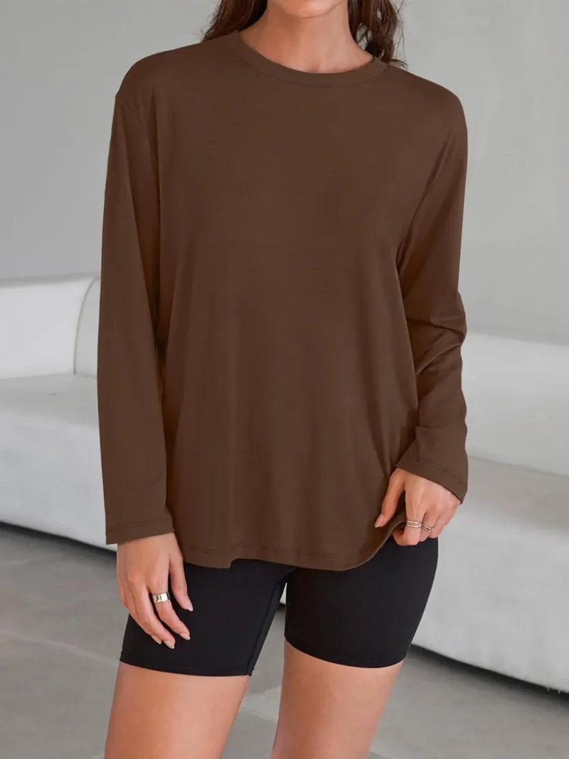 Womens Oversized Crewneck Tee Brown Color - Image 5