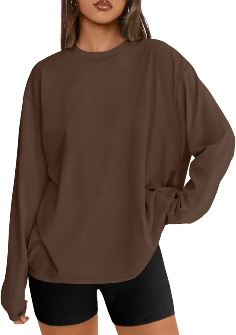 Womens Oversized Crewneck Tee Brown Color