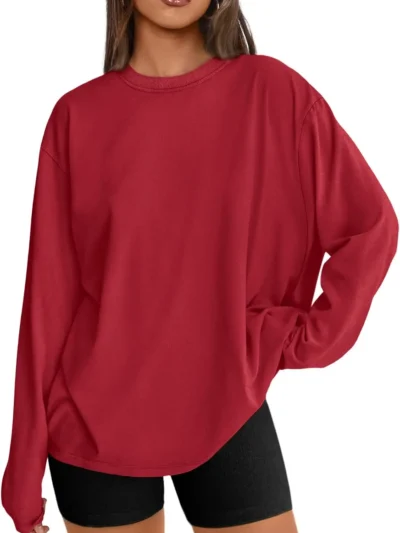 Womens Oversized Crewneck Tee Red Color