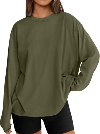 Womens Oversized Crewneck Tee olive Green Color