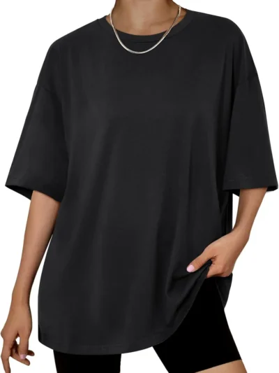 Womens Summer Fashion Workout Oversized Tops Black Color