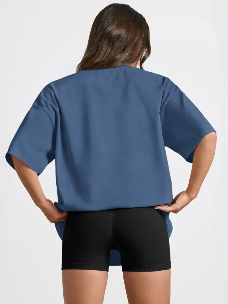 Womens Summer Fashion Workout Oversized Tops Blue Color - Image 3