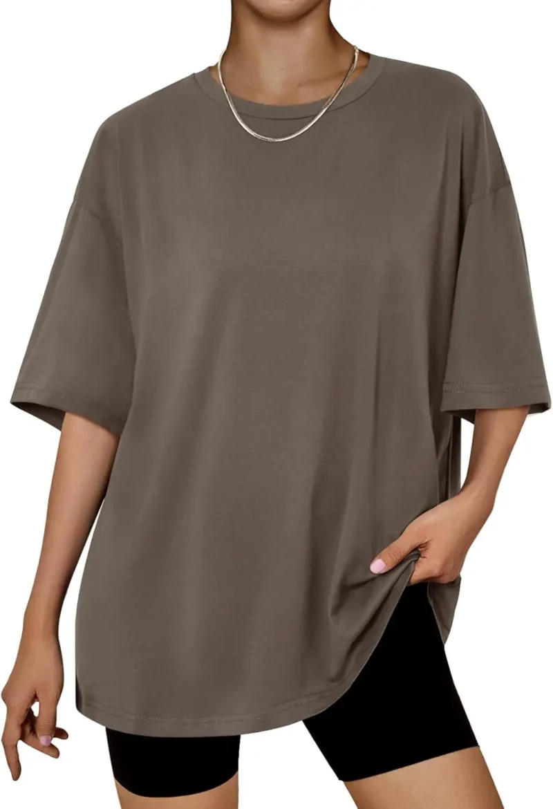 Womens Summer Fashion Workout Oversized Tops Brown Color