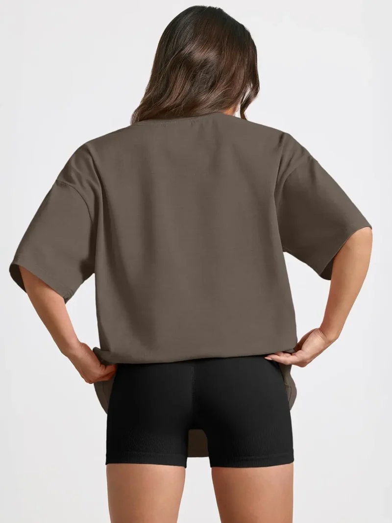 Womens Summer Fashion Workout Oversized Tops Brown Color - Image 3