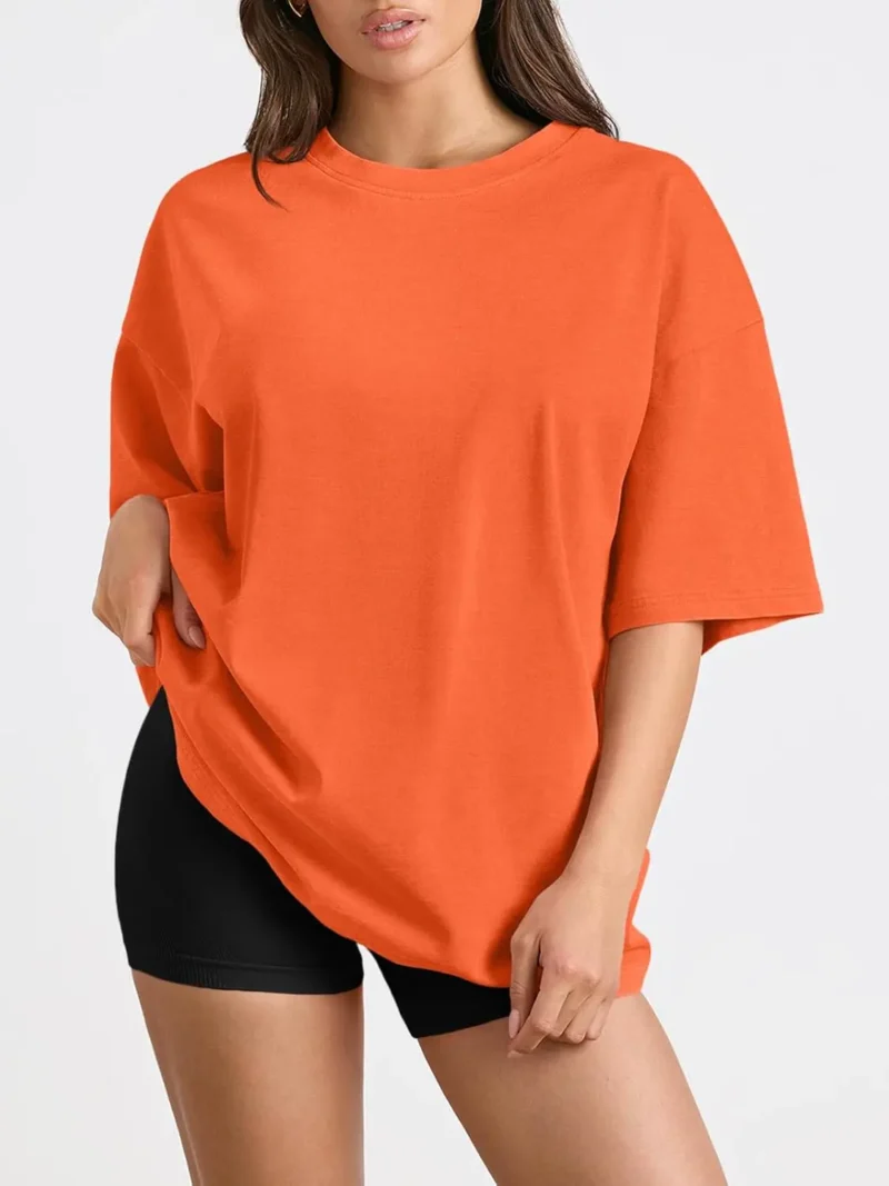 Womens Summer Fashion Workout Oversized Tops Orange Color - Image 2