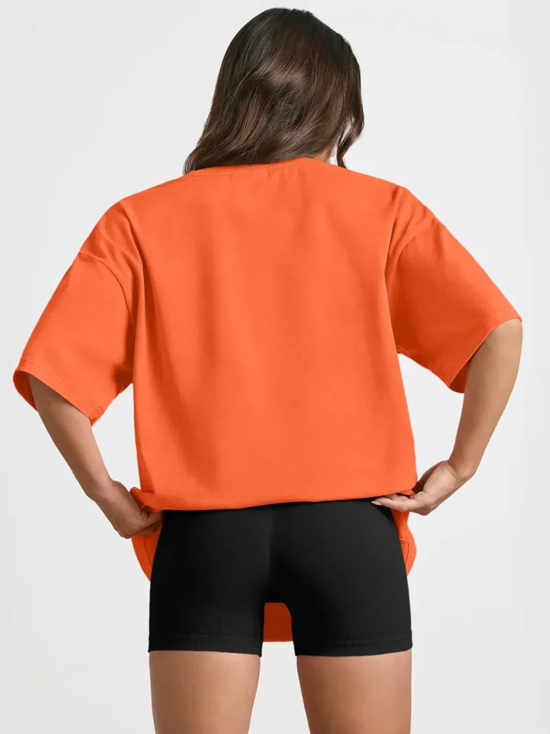 Womens Summer Fashion Workout Oversized Tops Orange Color - Image 4