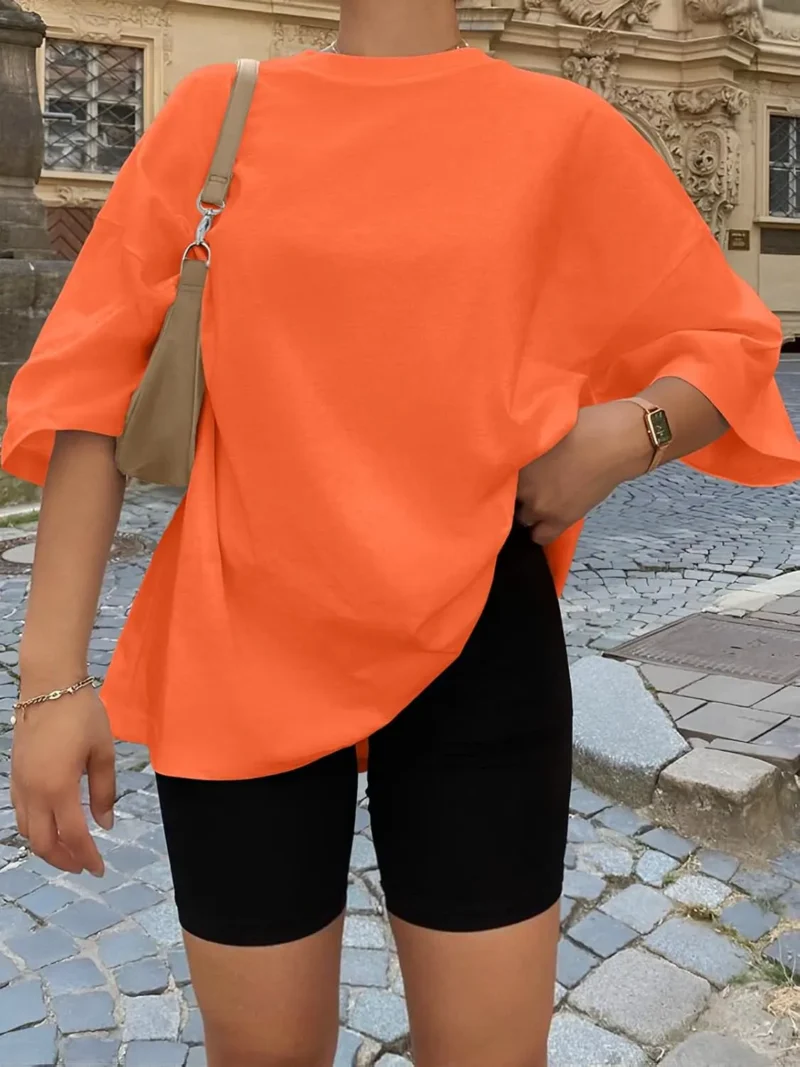 Womens Summer Fashion Workout Oversized Tops Orange Color - Image 5
