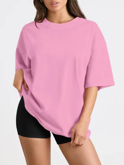 Womens Summer Fashion Workout Oversized Tops Pink Color