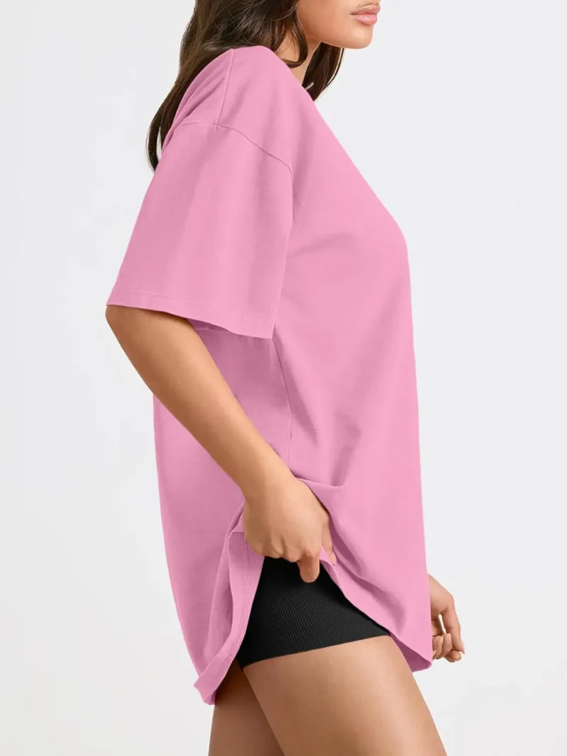 Womens Summer Fashion Workout Oversized Tops Pink Color - Image 5