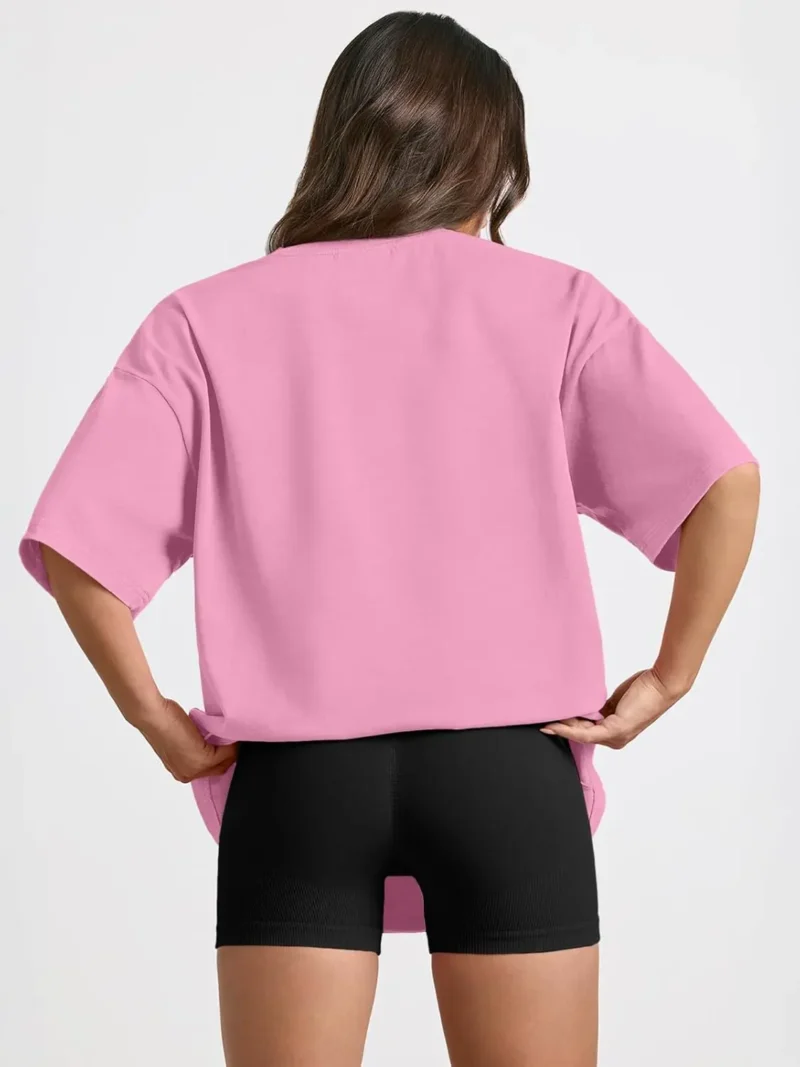 Womens Summer Fashion Workout Oversized Tops Pink Color - Image 6