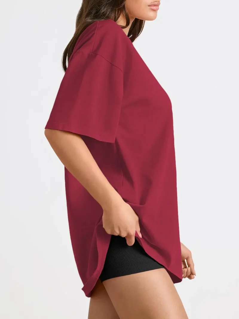 Womens Summer Fashion Workout Oversized Tops Red Color - Image 3