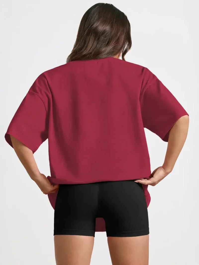 Womens Summer Fashion Workout Oversized Tops Red Color - Image 4