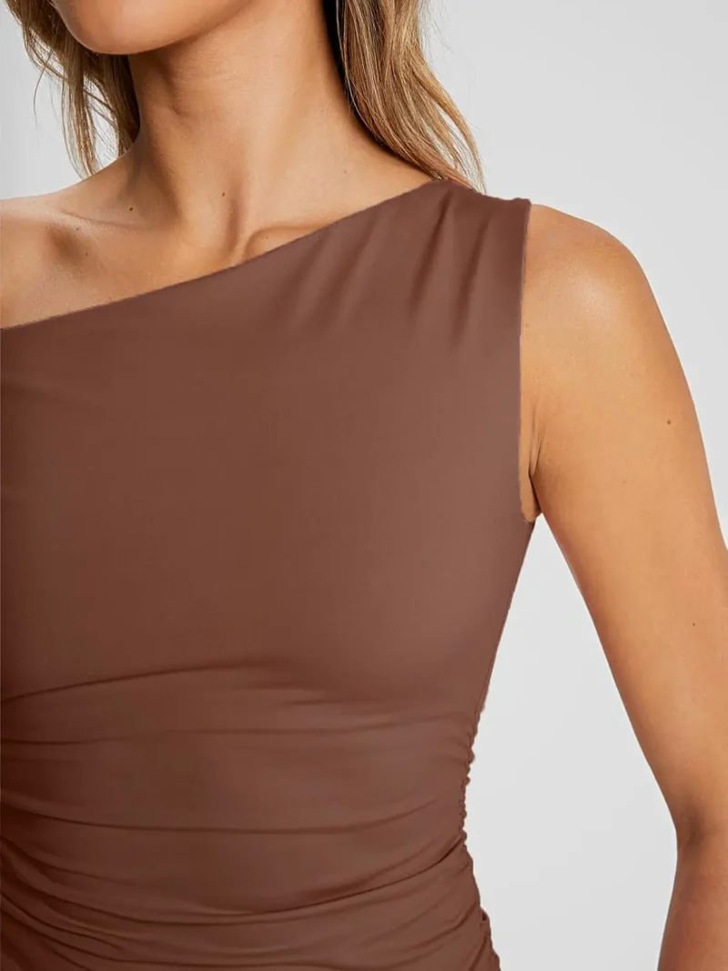 Womens Summer Off The Shoulder Tops Brown Color - Image 4