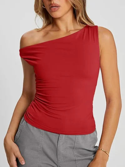 Womens Summer Off The Shoulder Tops Red Color