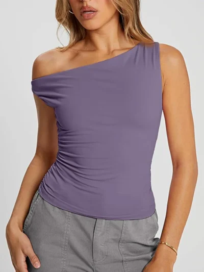 Womens Summer Off The Shoulder Tops Purple Color
