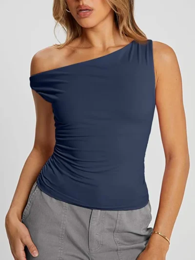 Womens Summer Off The Shoulder Tops Blue Color